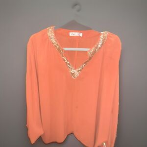 B6 Umgee Dolman Sleeve Sequin Top Orange/Rust Color Medium